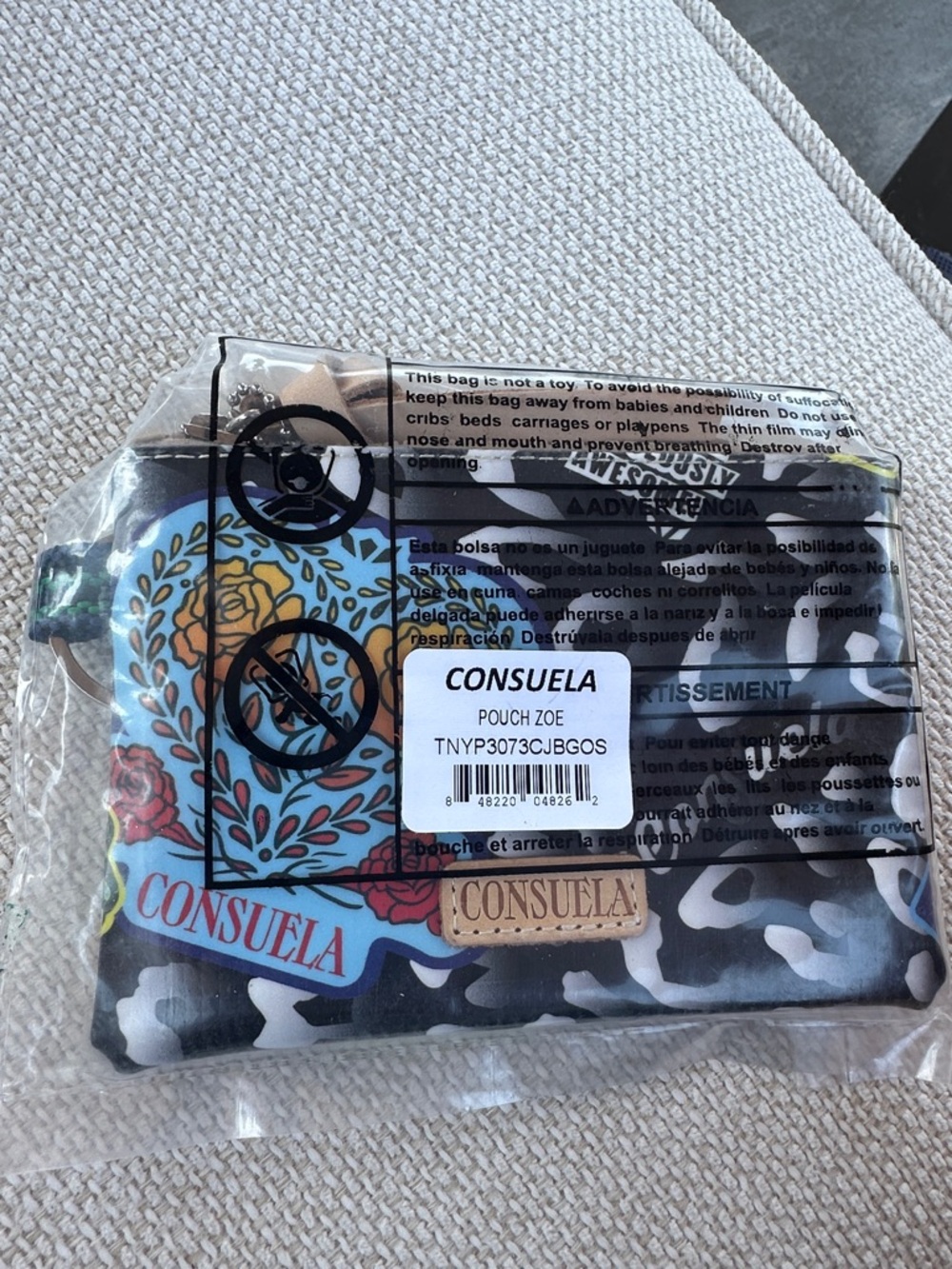Consuela (Zoe) Pouch — Blue Floral with Black & White Camo